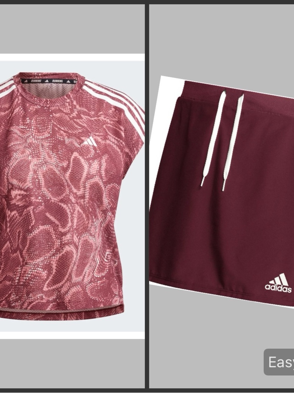 adidas Women's Maroon Snake-Print Athletic Tee & Skort Set! NWT!